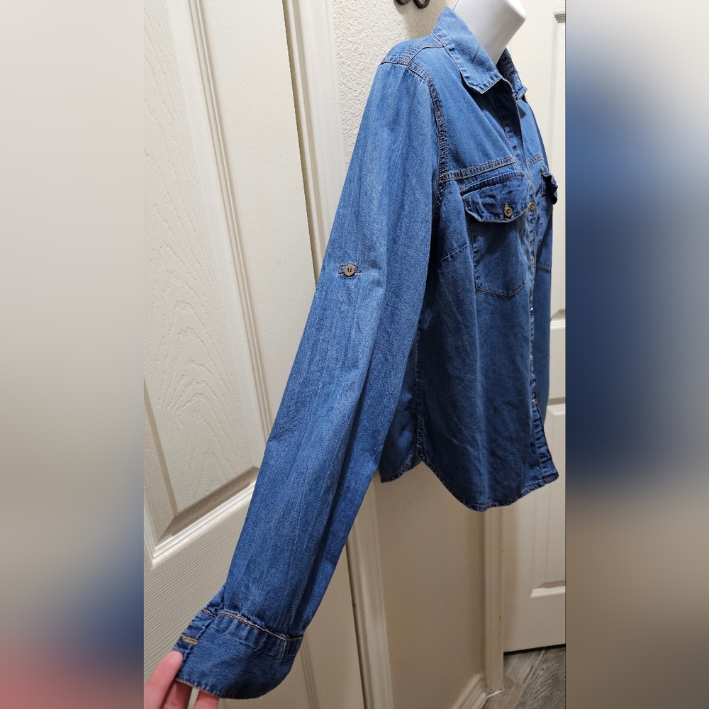Fashion Web Casual Denim Long Sleeve Shirt With Rollup Tabs Size XL EUC - Picture 6 of 16